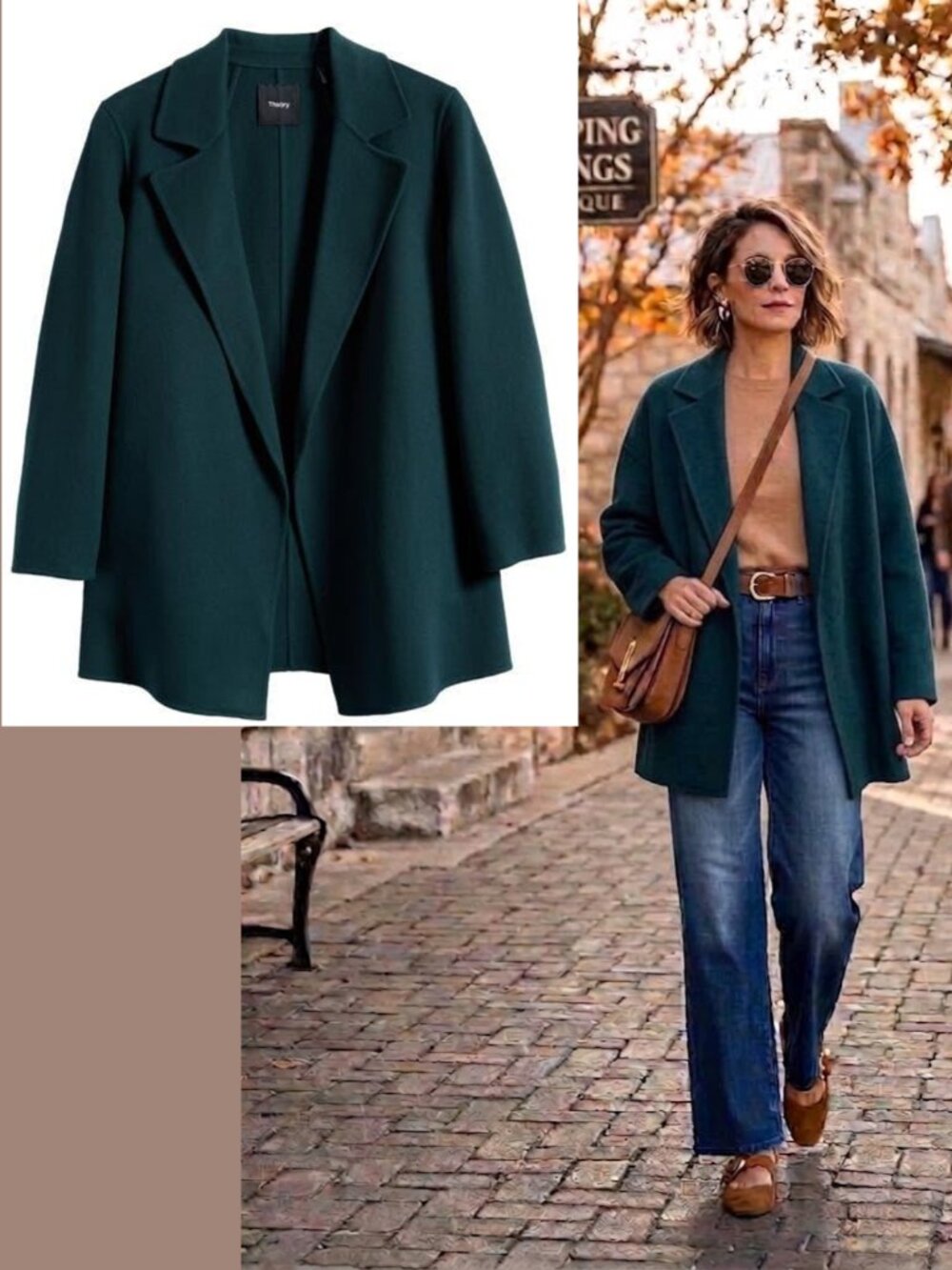 Theory Clairene Double Face Wool Cashmere Open Front Jacket Emerald Green